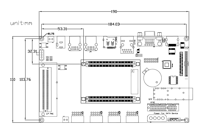MYD-C7Z010/20开发板机械尺寸图